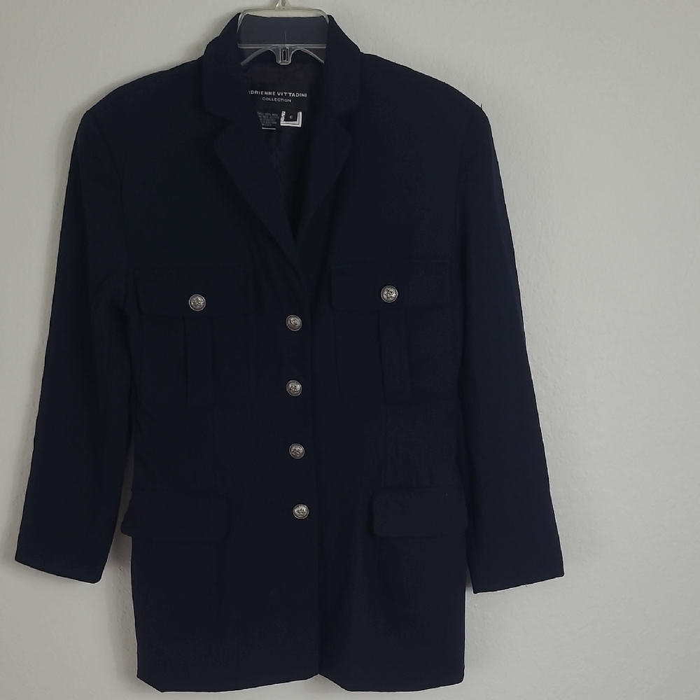 Adrienne Vittadini Vintage Military Style Vlazer 100/% Wool Size 6